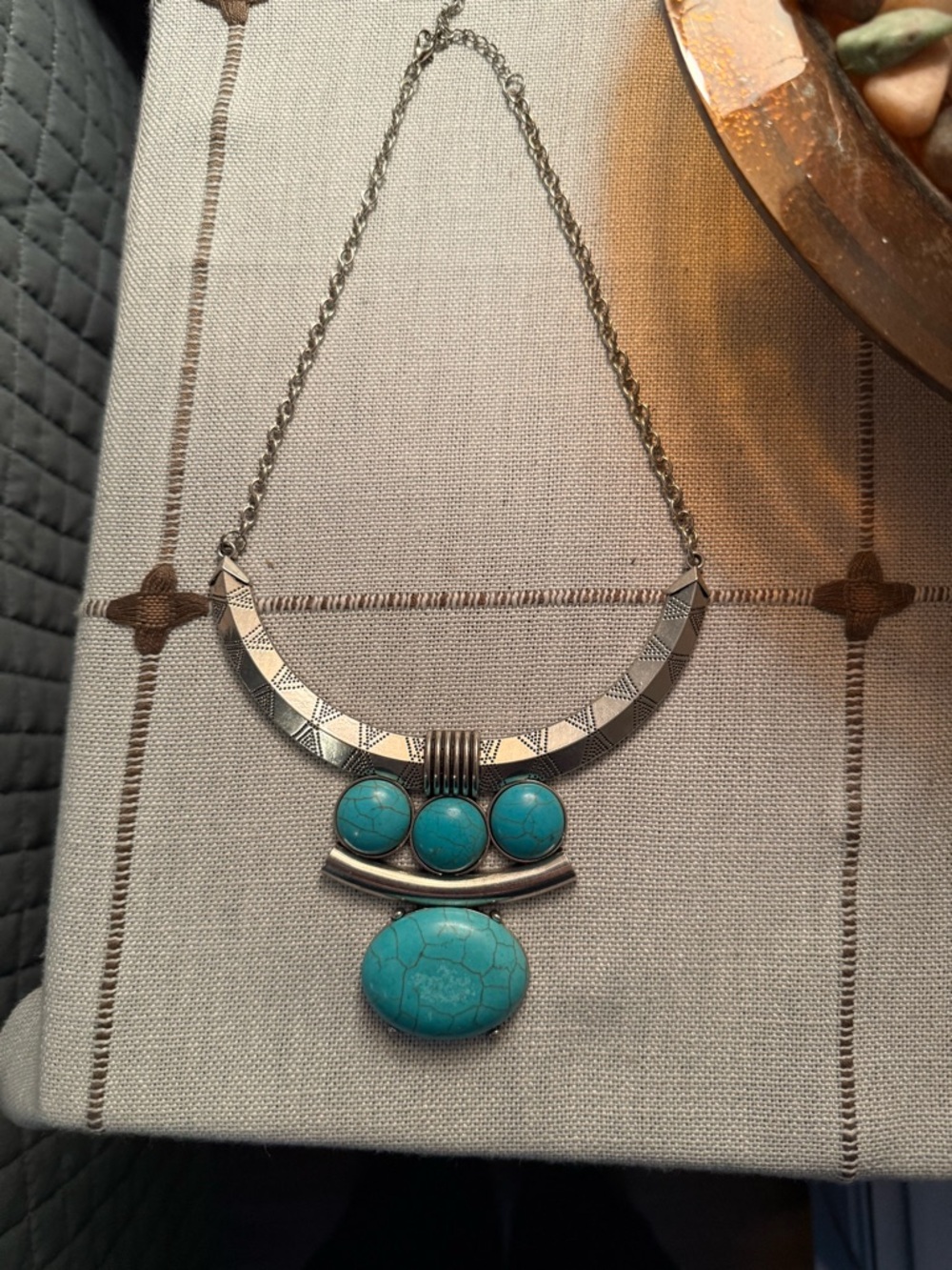 Turquoise look Stone Silver-Tone Statement Necklace
